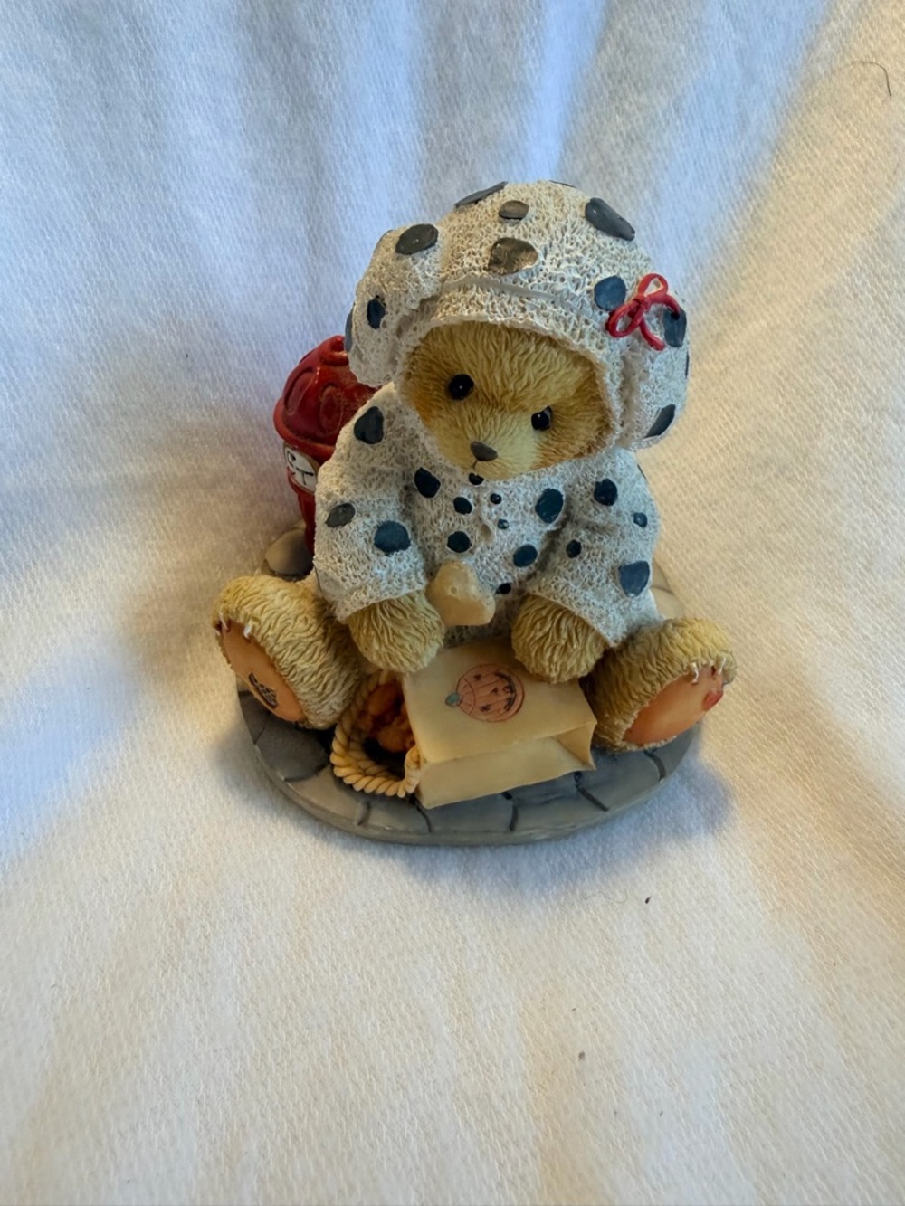Cherished Teddies White Bear Figurine with Blue Polka Dots
